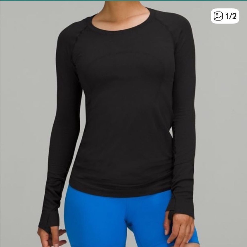 Lululemon Swiftly Tech Long Sleeve Crewneck Shirt Black Womens 10 FLAW